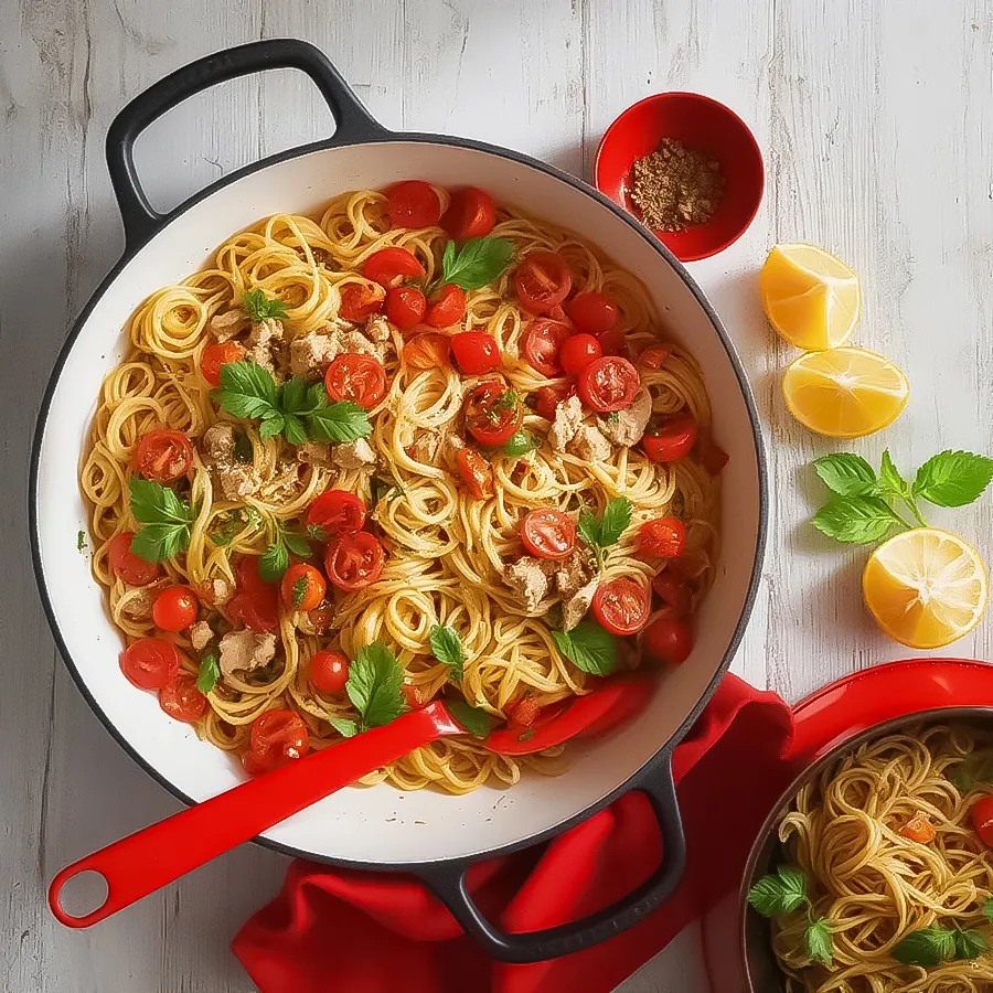 پاستا لینگوئینی با تن ماهی-پاستا تن ماهی-پاستا لینگوئینی با کپر-غذای سریع با تن ماهی