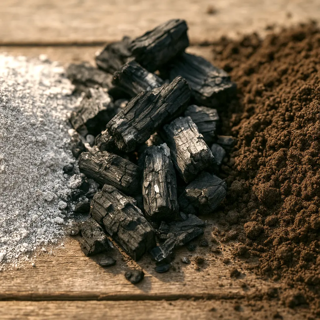 خاکستر چوب برای اصلاح خاک در زمین کشاورزی، نمایی از کاربرد طبیعی خاکستر برای بهبود خاک اسیدی و تقویت رشد گیاه