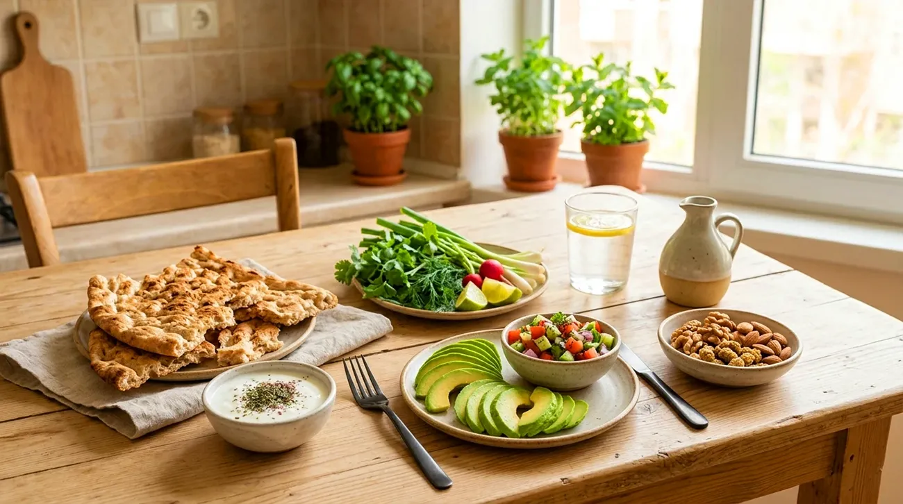 سالاد شیرازی با خیار، گوجه، پیاز و تکه های آووکادو